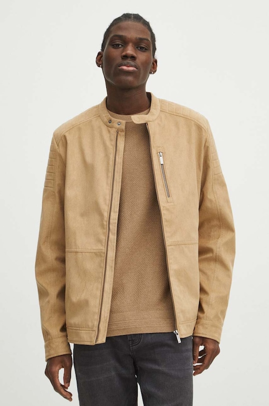 Bunda pánská béžová barva bez kapuce béžová RS24.KUM100