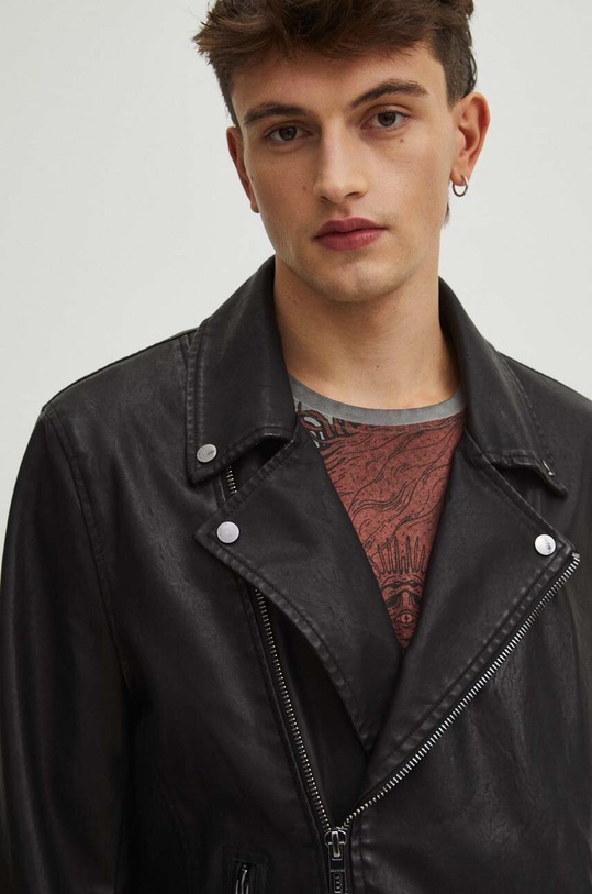 Kurtka męska ze skóry ekologicznej kolor czarny czarny RS24.KUM412