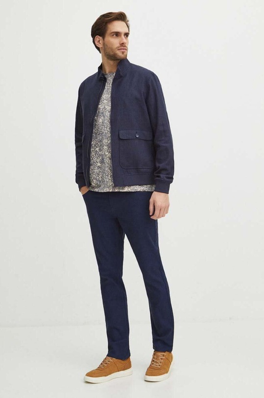 Kurtka męska typu harrington z domieszką lnu kolor granatowy RS24.KUM614 granatowy RS24