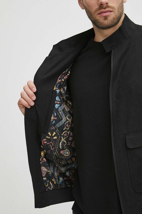 Kurtka męska typu harrington z domieszką lnu kolor czarny RS24.KUM614
