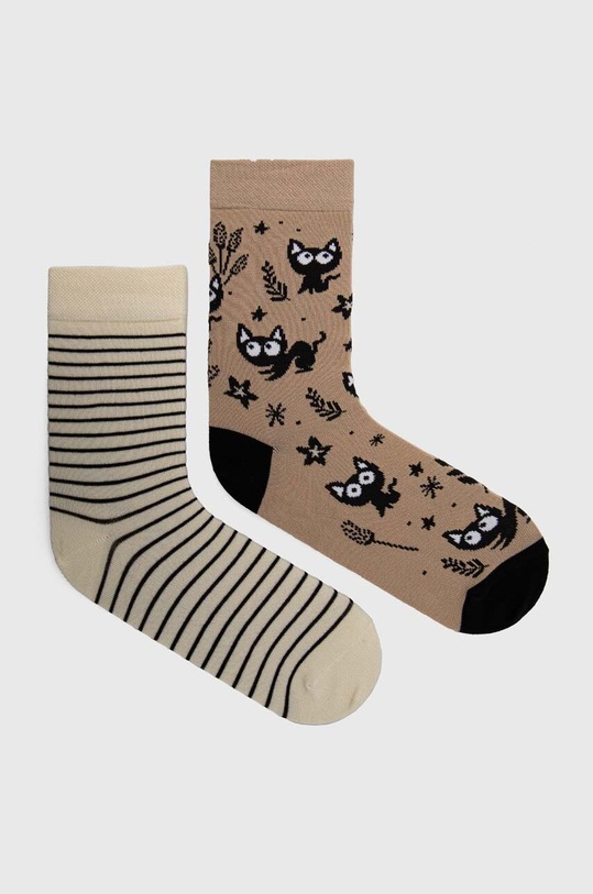 Skarpetki bawełniane damskie z kolekcji Dzień Kota (2-pack) kolor multicolor skarpetki długie multicolor RS24.LGD107