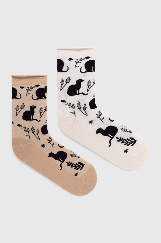 Bavlněné ponožky dámské z kolekce Den koček (2-pack) více barev dlouhé ponožky vícebarevná RS24.LGD200