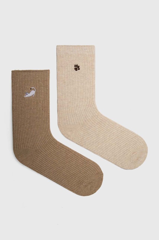 Skarpetki bawełniane damskie z kolekcji Dzień Kota (2-pack) kolor multicolor skarpetki długie multicolor RS24.LGD201
