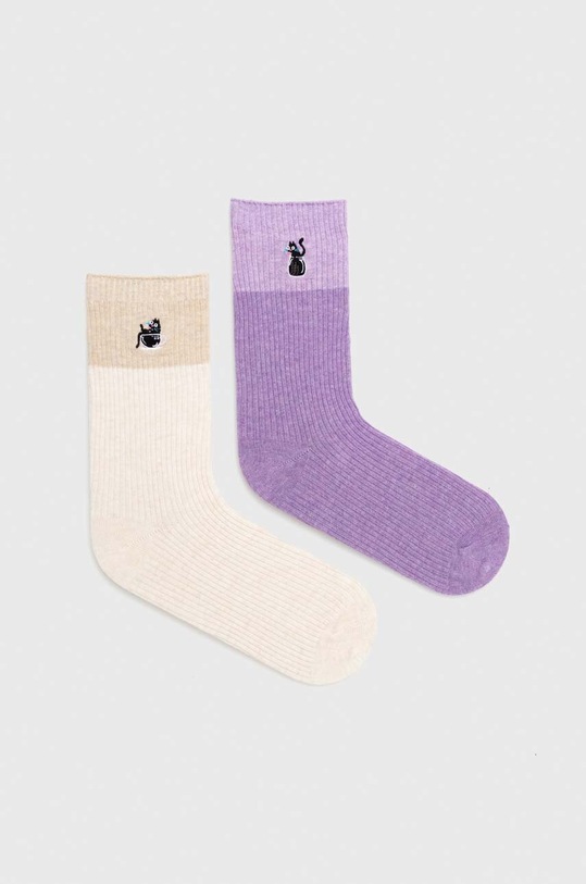 Bavlnené ponožky dámske z kolekcie Deň mačiek (2-pack) viac farieb nášivka viacfarebná RS24.LGD300