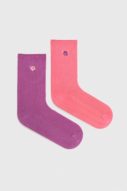 Skarpetki bawełniane damskie z ozdobnym haftem z kwiatem (2-pack) kolor multicolor skarpetki długie multicolor RS24.LGD305