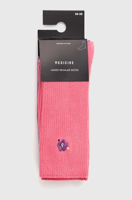 Odzież Skarpetki bawełniane damskie z ozdobnym haftem z kwiatem (2-pack) kolor multicolor RS24.LGD305 multicolor