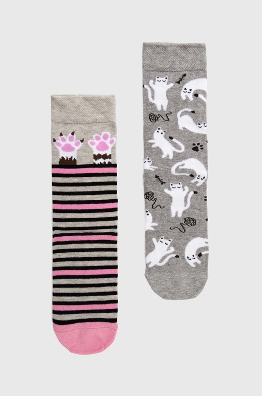 Skarpetki bawełniane damskie z kolekcji Dzień Kota (2-pack) kolor multicolor skarpetki długie multicolor RS24.LGD400