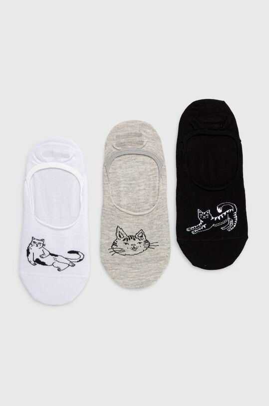 Skarpetki bawełniane damskie w koty (3-pack) kolor multicolor skarpetki krótkie multicolor RS24.LGD506