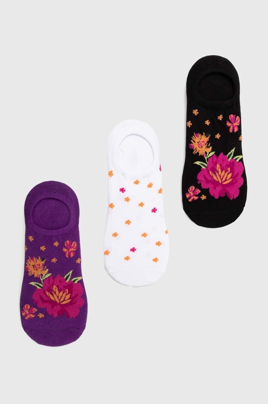 Skarpetki bawełniane damskie w kwiaty (3-pack) kolor multicolor skarpetki krótkie multicolor RS24.LGD702