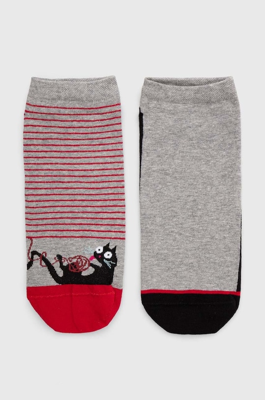 Skarpetki bawełniane męskie z kotem (2-pack) kolor multicolor skarpetki krótkie multicolor RS24.LGM502