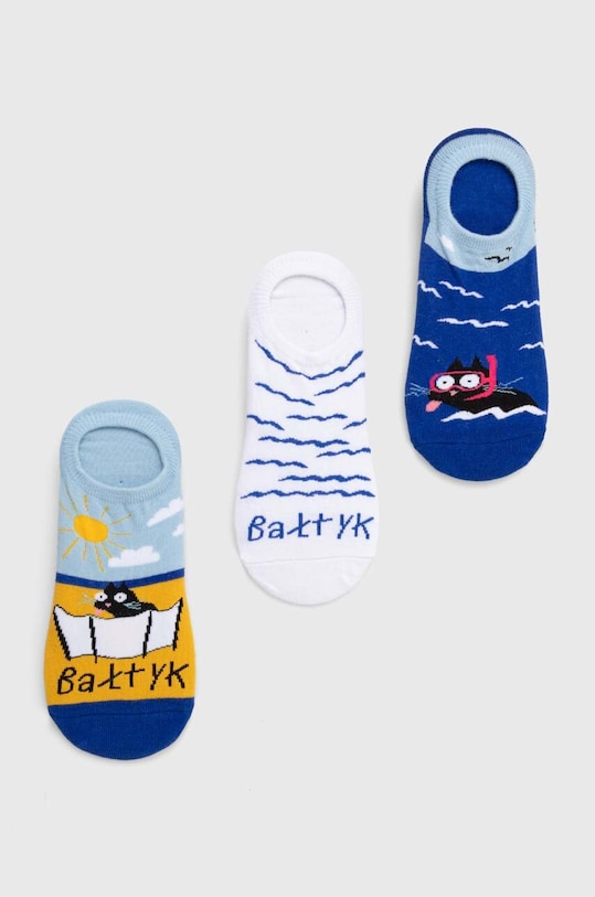 Skarpetki bawełniane męskie z kotem i motywem morza (3-pack) kolor multicolor skarpetki krótkie multicolor RS24.LGM802
