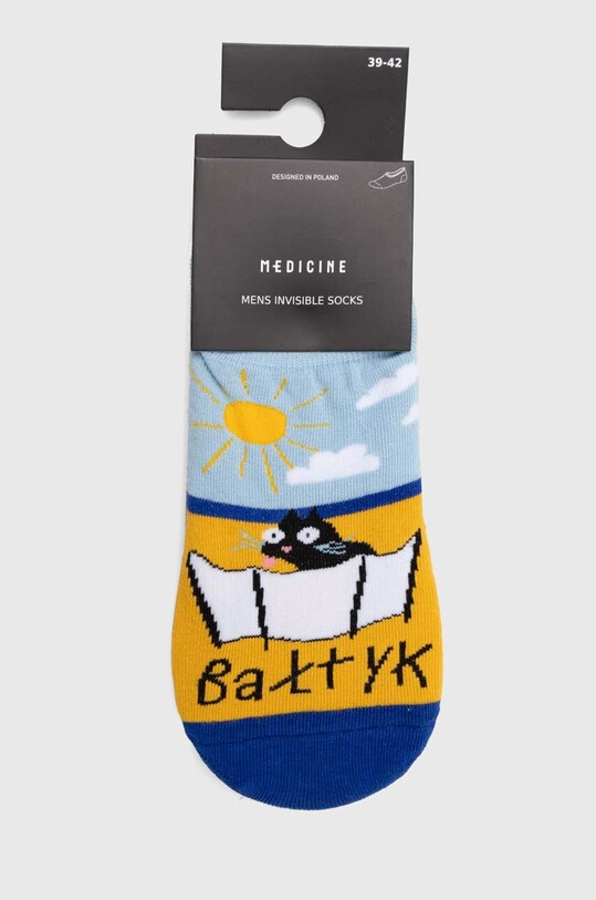 Odzież Skarpetki bawełniane męskie z kotem i motywem morza (3-pack) kolor multicolor RS24.LGM802 multicolor