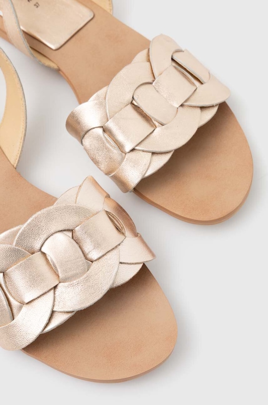 Sandały skórzane damskie gładkie kolor złoty złoty RS24.OBD708