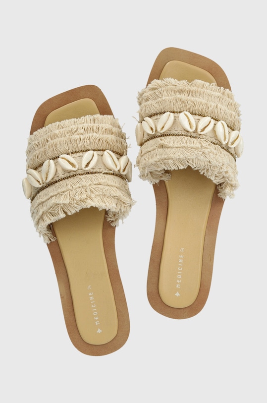 Klapki damskie z ozdobną aplikacją z muszelkami kolor beżowy RS24.OBD713 beżowy