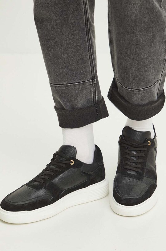 Sneakersy skórzane męskie kolor czarny niska czarny RS24.OBM203