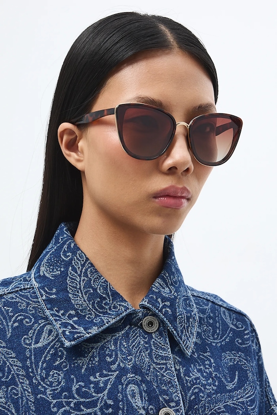 Okulary przeciwsłoneczne kocie oczy damskie kocie oczy brązowy RS24-OKD401