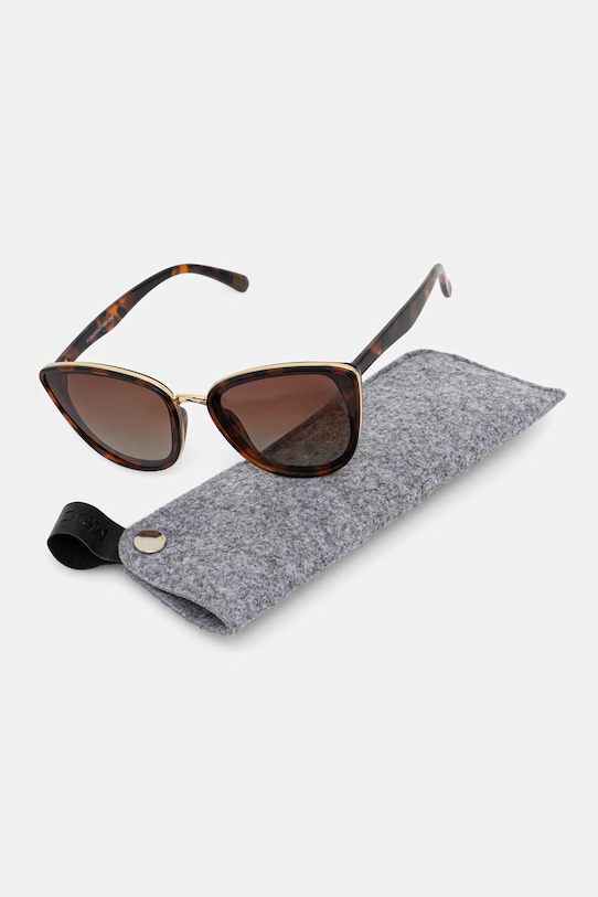 Okulary przeciwsłoneczne kocie oczy damskie brązowy RS24-OKD401