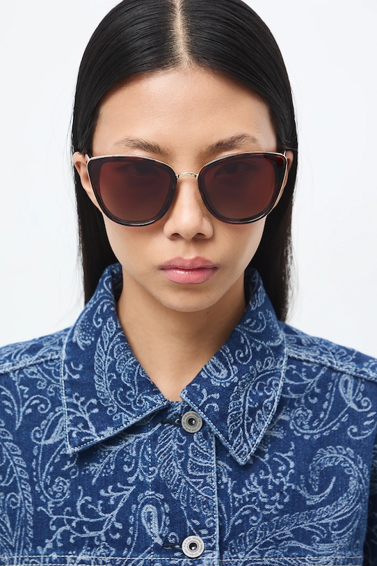 Okulary przeciwsłoneczne kocie oczy damskie RS24-OKD401 brązowy