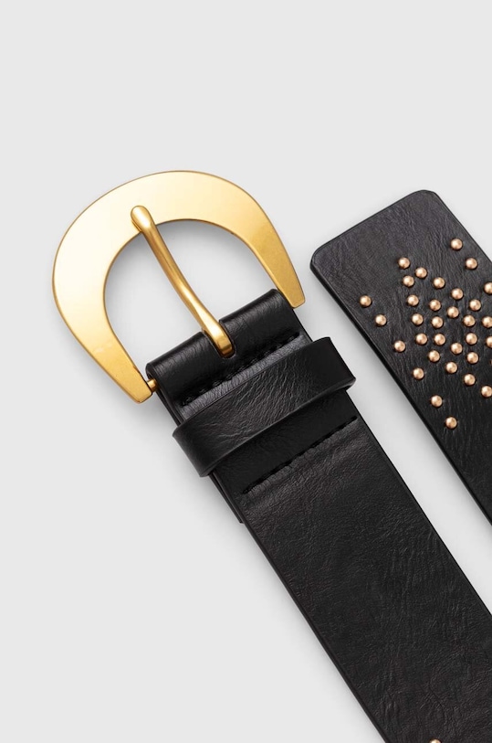 Pasek damski ze skóry ekologicznej z aplikacją kolor czarny RS24.PADC00 czarny RS24