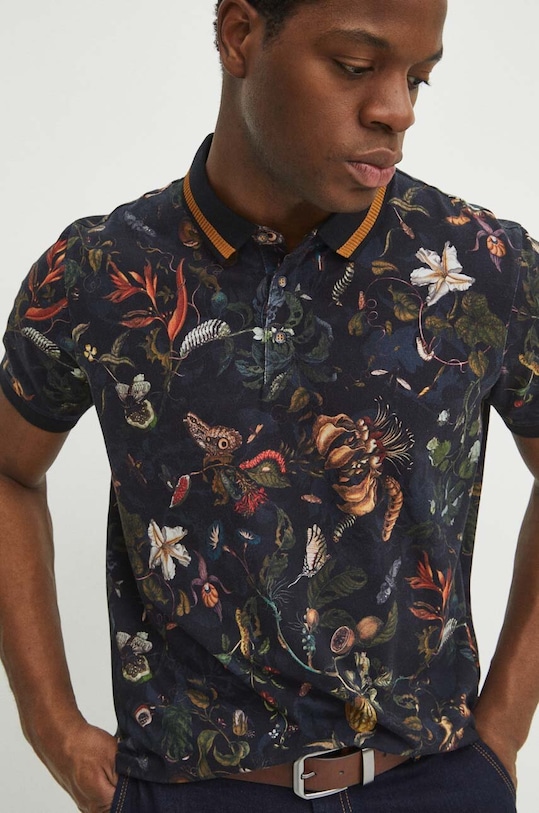 Medicine polo bawełniane wzorzyste czarny RS24.POM303