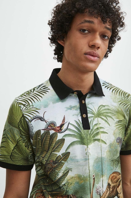 Polo bawełniane męskie z domieszką elastanu wzorzyste kolor multicolor z elastanem multicolor RS24.POM703