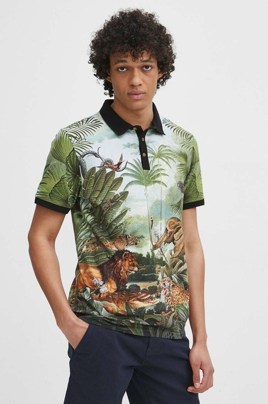 Polo bawełniane męskie z domieszką elastanu wzorzyste kolor multicolor multicolor RS24.POM703