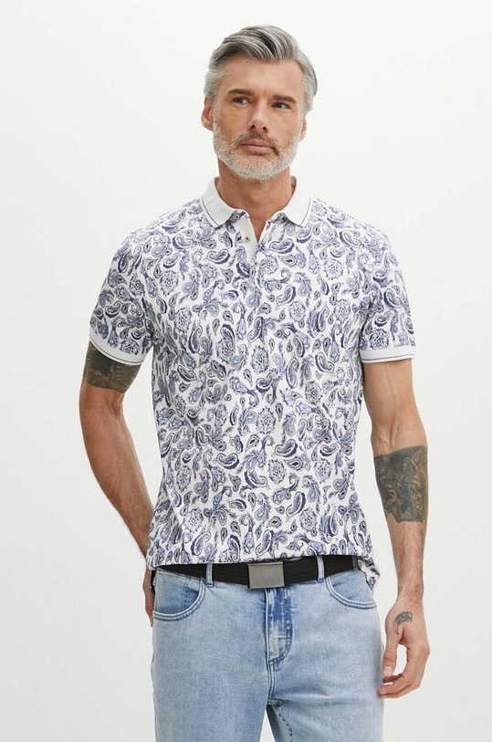 Polo bawełniane męskie z domieszką elastanu wzorzyste kolor biały z elastanem biały RS24.POM806