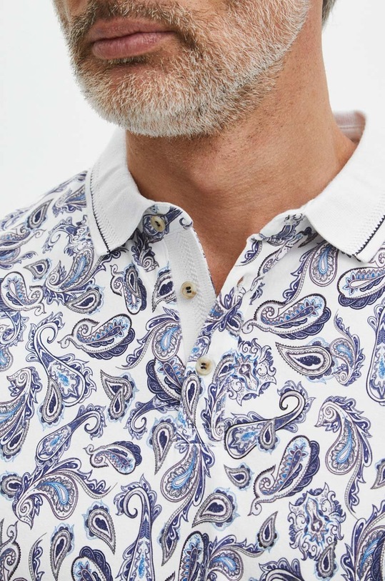 Polo bawełniane męskie z domieszką elastanu wzorzyste kolor biały biały RS24.POM806