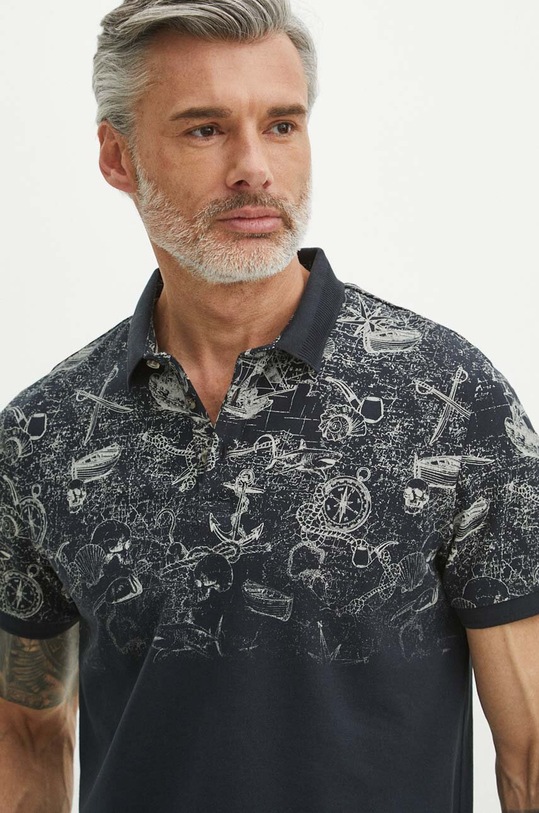 Polo bawełniane męskie z domieszką elastanu wzorzyste kolor granatowy z elastanem granatowy RS24.POM807