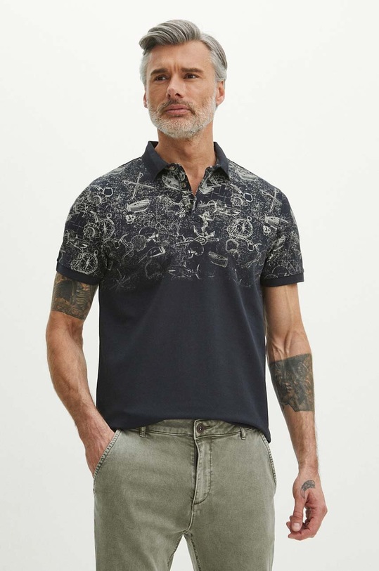 Polo bawełniane męskie z domieszką elastanu wzorzyste kolor granatowy granatowy RS24.POM807