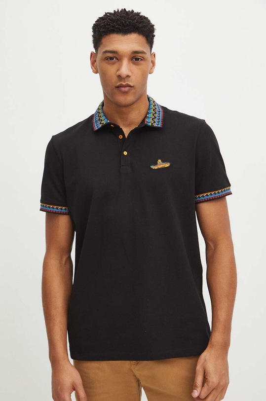 Polo bawełniane męskie z domieszką elastanu z aplikacją kolor czarny czarny RS24.POM904