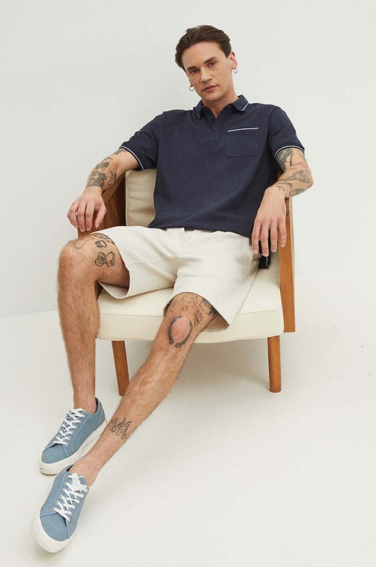 Bavlnené polo tričko pánske tmavomodrá farba jednofarebný tmavomodrá RS24.POMB03