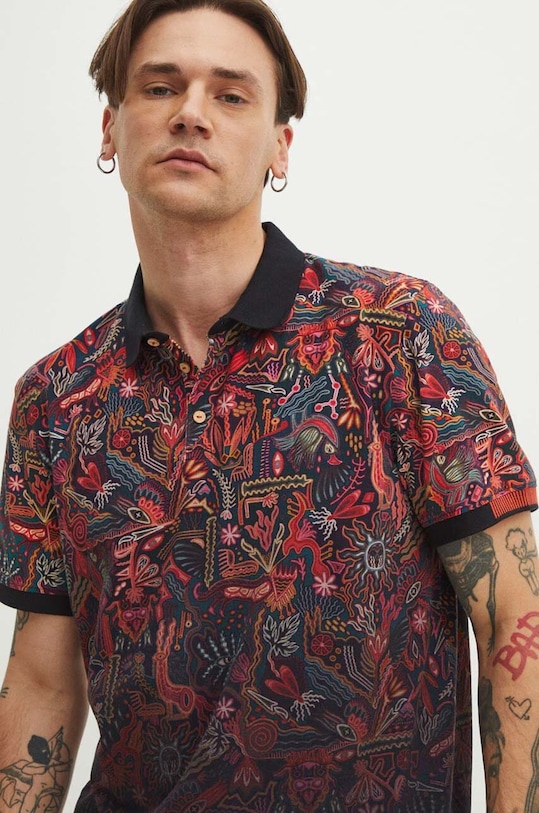 Polo bawełniane męskie z domieszką elastanu wzorzyste kolor multicolor z elastanem multicolor RS24.POMB10