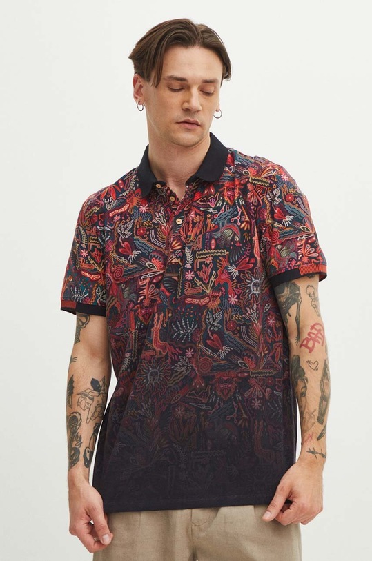 Polo bawełniane męskie z domieszką elastanu wzorzyste kolor multicolor multicolor RS24.POMB10
