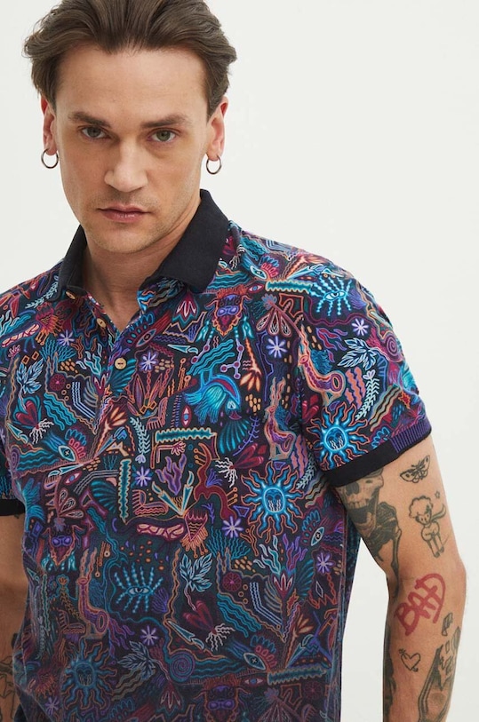 Polo bawełniane męskie z domieszką elastanu wzorzyste kolor multicolor z elastanem multicolor RS24.POMB10
