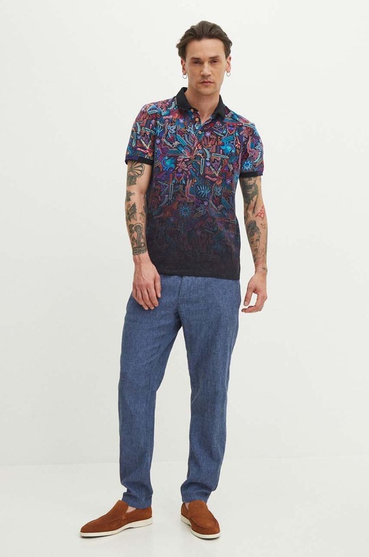 Polo bawełniane męskie z domieszką elastanu wzorzyste kolor multicolor RS24.POMB10 multicolor RS24