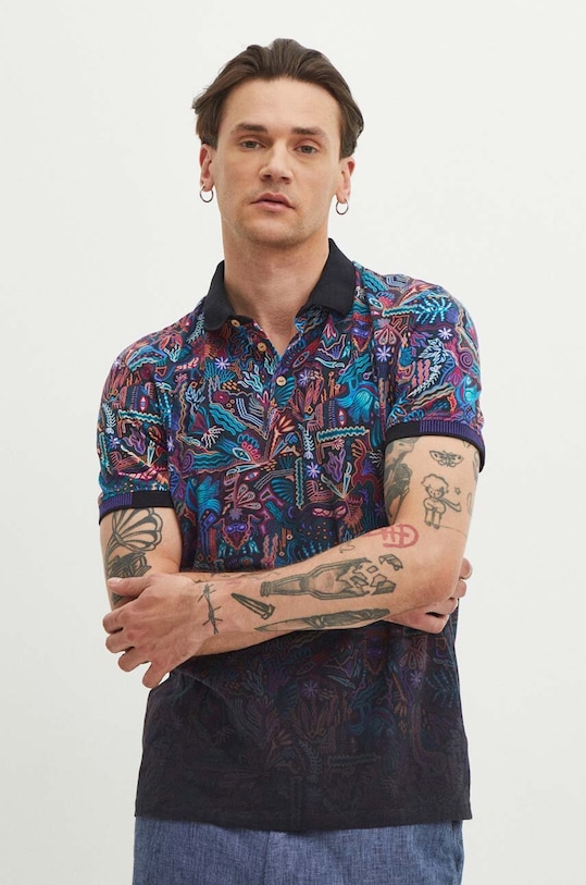 Polo bawełniane męskie z domieszką elastanu wzorzyste kolor multicolor multicolor RS24.POMB10
