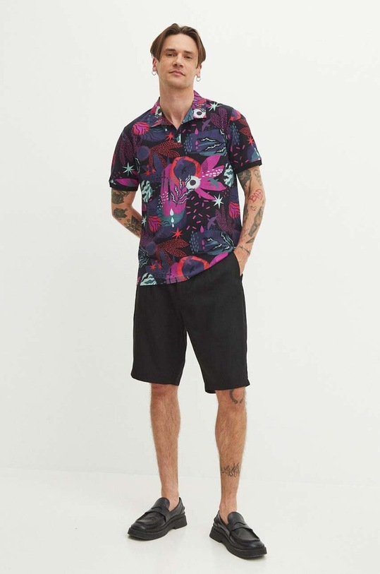 Polo bawełniane męskie z domieszką elastanu wzorzyste kolor czarny RS24.POMB11 czarny RS24