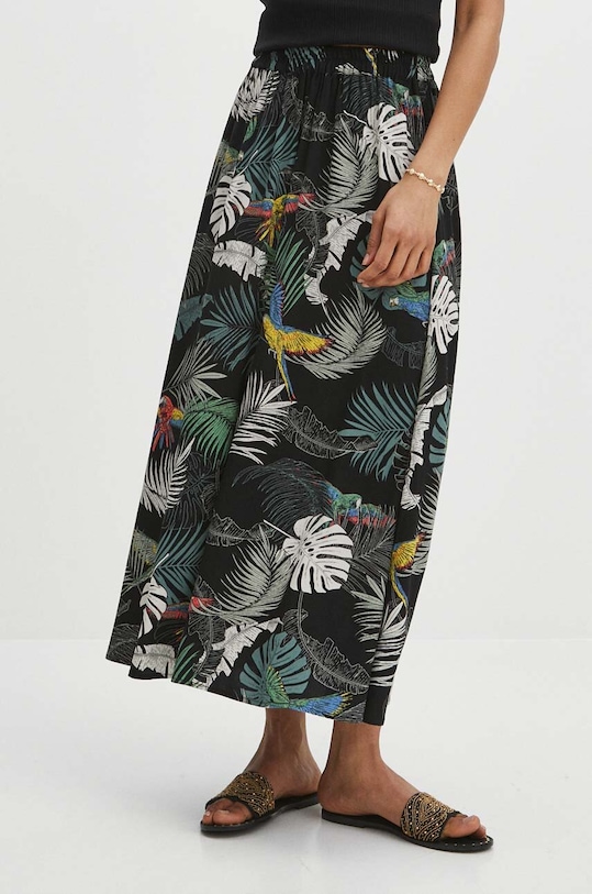 Spódnica damska maxi wzorzysta kolor czarny rozkloszowany czarny RS24.SDD070