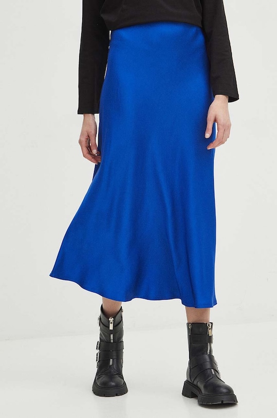 Spódnica damska maxi satynowa kolor niebieski rozkloszowany niebieski RS24.SDD201