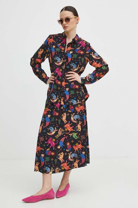 Spódnica damska maxi z kolekcji Dzień Kota kolor czarny rozkloszowany czarny RS24.SDD350