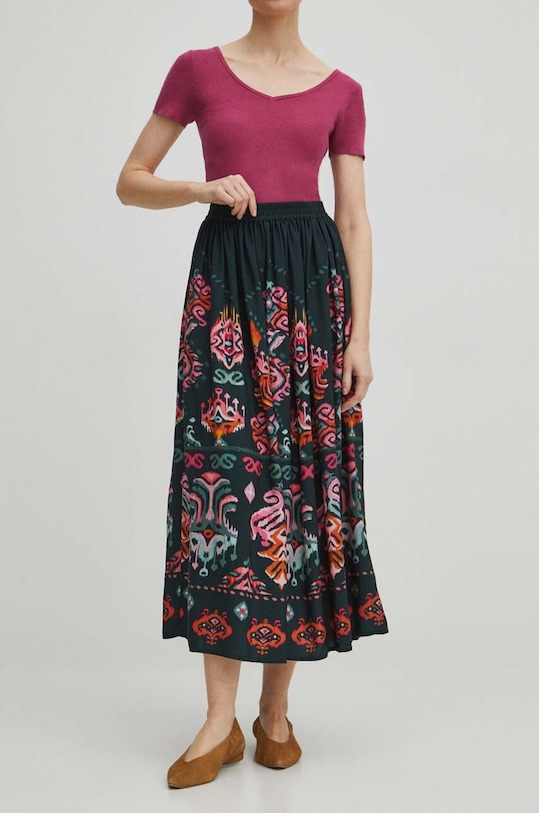 Spódnica damska maxi wzorzysta kolor zielony rozkloszowany zielony RS24.SDD505