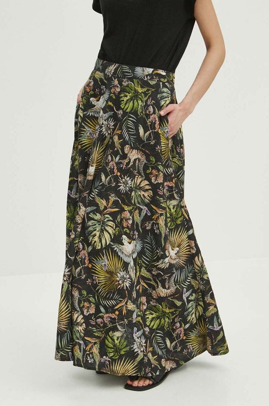 Spódnica lniana damska kolor czarny rozkloszowany czarny RS24.SDD700