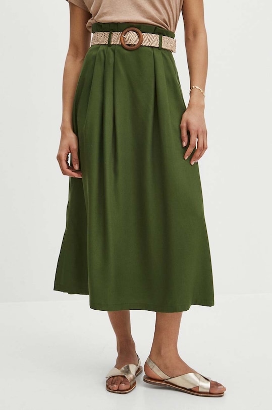 Spódnica damska maxi z paskiem gładka kolor zielony rozkloszowany zielony RS24.SDD703