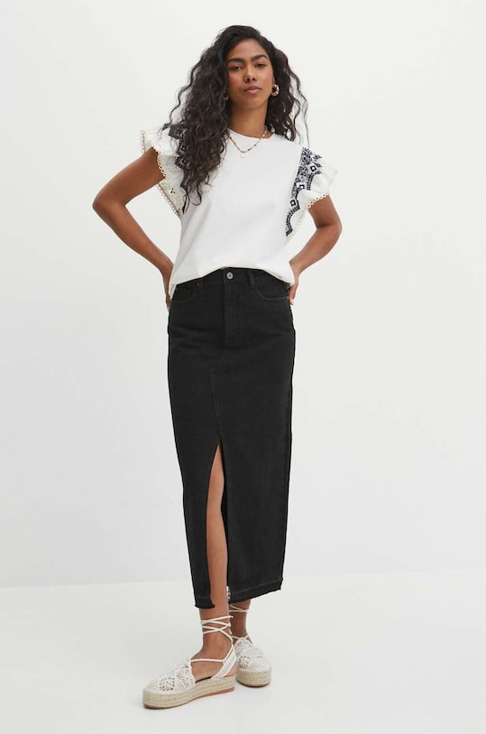 Spódnica jeansowa damska maxi z rozcięciem kolor czarny casual czarny RS24.SDD803