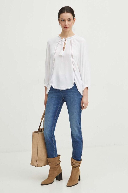 Jeansy damskie skinny z efektem sprania kolor niebieski RS24.SJD500 niebieski RS24