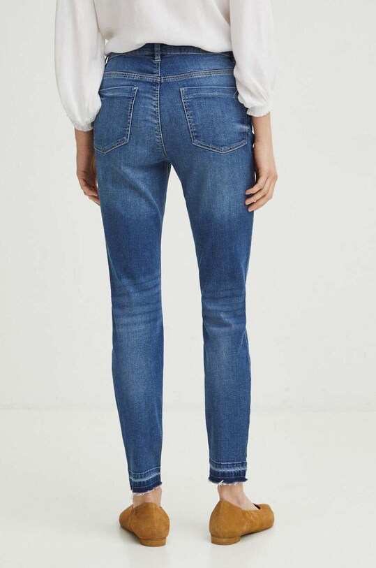 Odzież Jeansy damskie skinny z efektem sprania kolor niebieski RS24.SJD500 niebieski