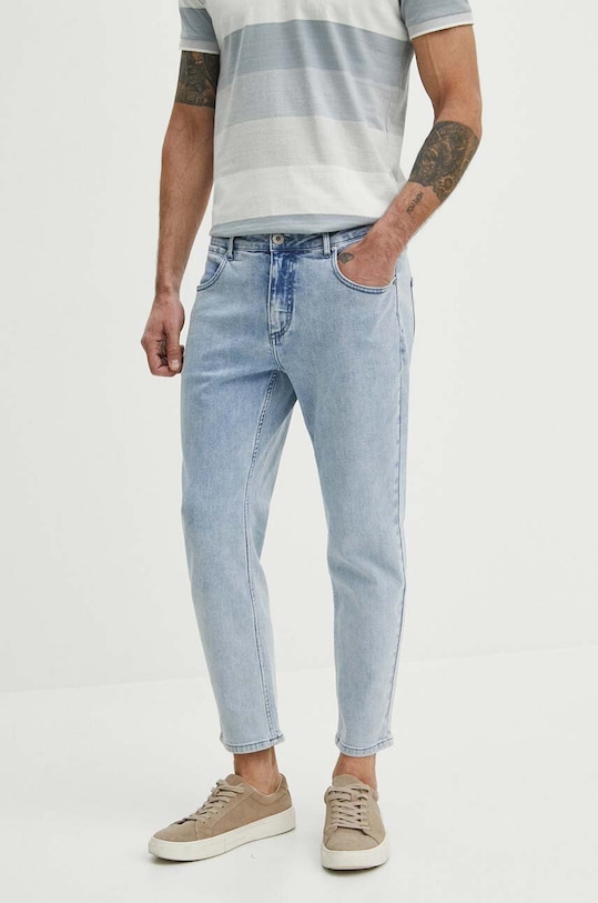 Jeansy męskie tapered z efektem sprania kolor niebieski niebieski RS24.SJM804