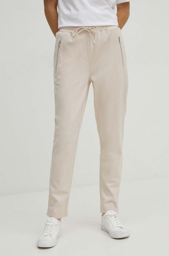 Tepláky dámske béžová farba s elastanom béžová RS24.SPD041