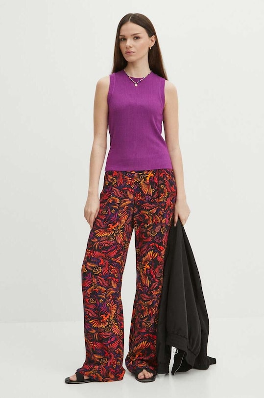 Spodnie damskie wide leg z wiskozy kolor multicolor tkanina multicolor RS24.SPD072